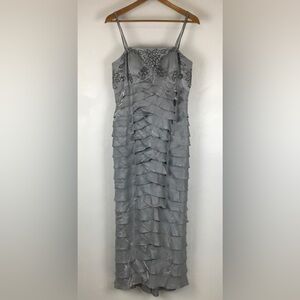 Elegant Nina Nischelle Silvery Gray Waterfall Tiered Ruffled Event Gown 12